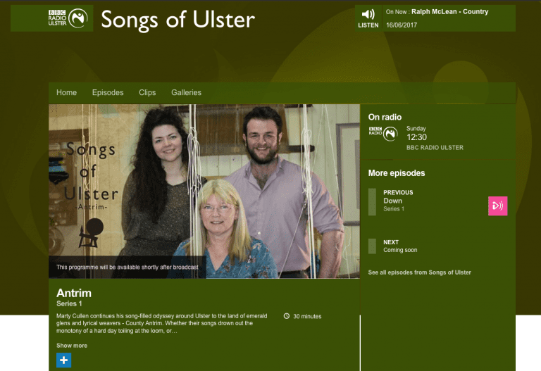 BBC songs of Ulster Irish Linen Centre Lisburn Museum
