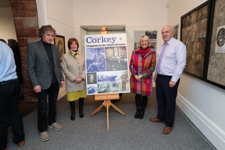 Colin Corkey and Alderman James Tinsley pictured alongside Rev Corkey’s granddaughters, Jane Neill and Elizabeth English.