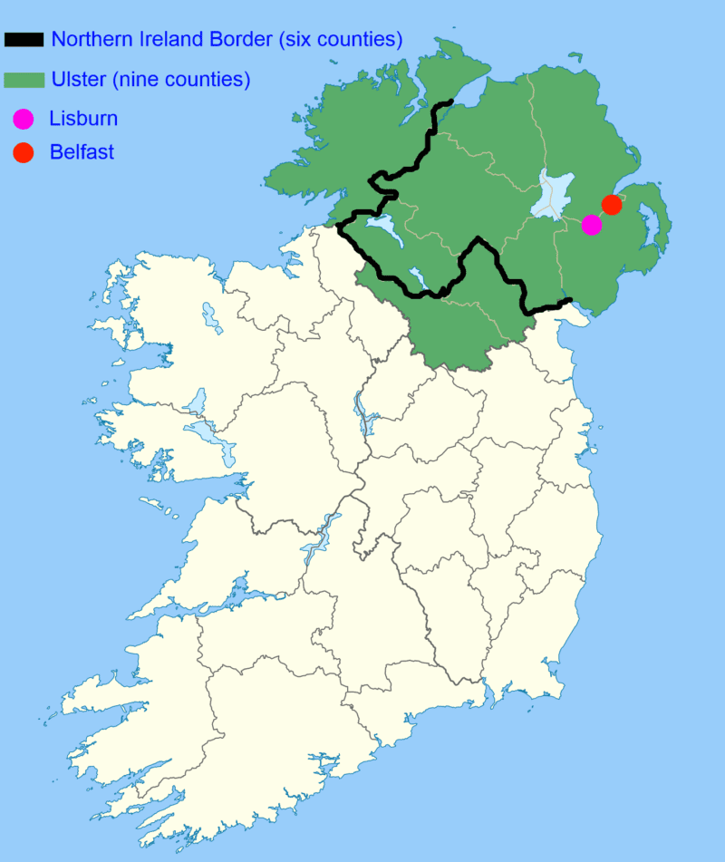 Ulster, the Northern Ireland border and Lisburn Irish Linen Centre