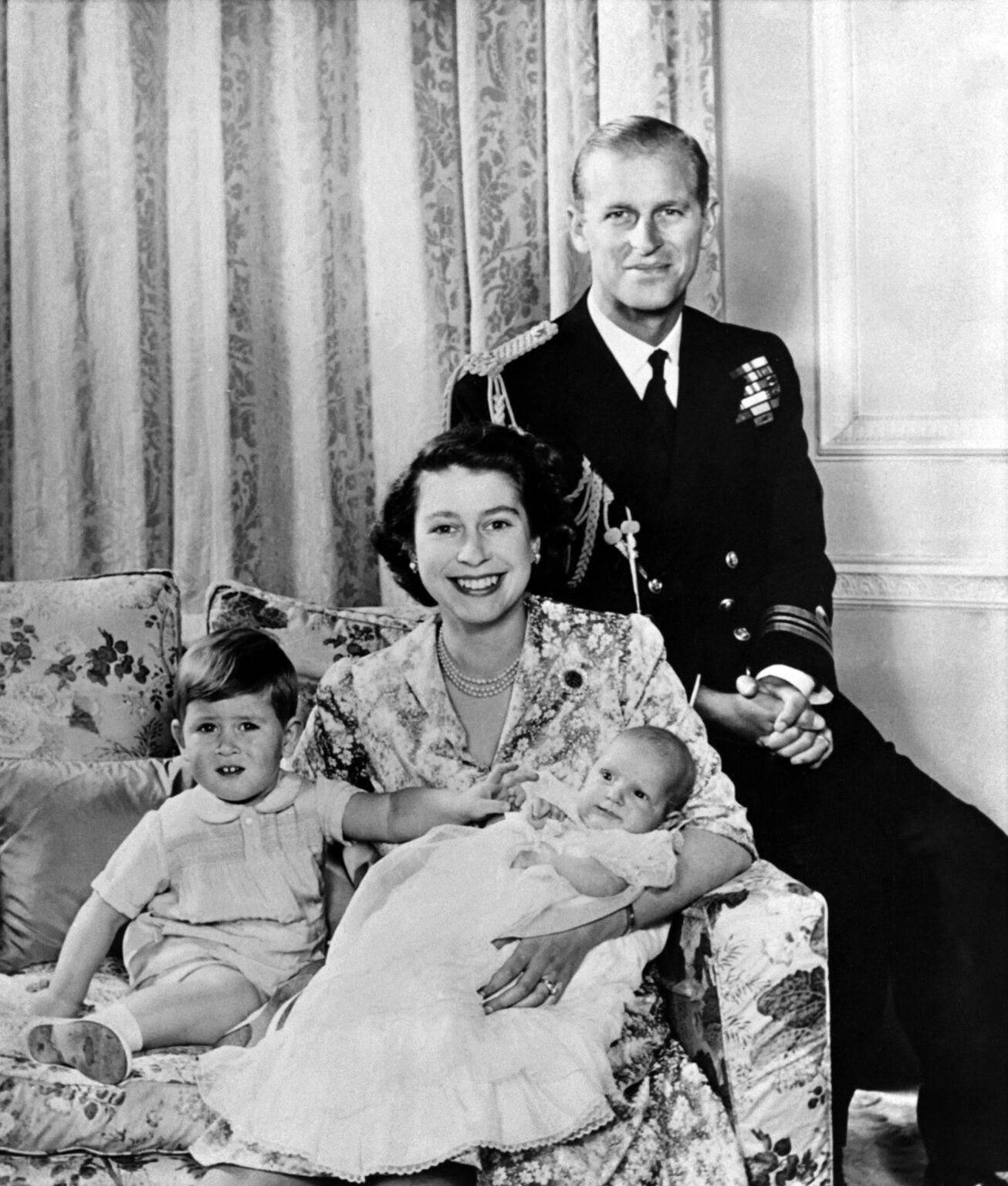Queen Elizabeth II and Prince Philip and family, 1950 Irish Linen