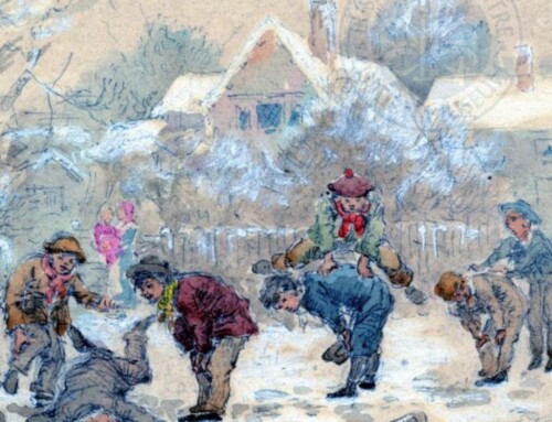 Object: Boys playing leapfrog in the snow by Samuel McCloy