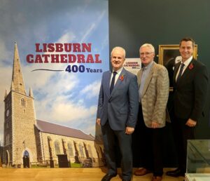 Councillor Thomas Beckett, Communities & Wellbeing Chairman at Lisburn & Castlereagh City Council Committee, Very Rev Dean Sam Wright and David Burn, LCCC