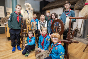 Lisburn scouts with Mayor Amanda Grehan in the Irish Linen Centre